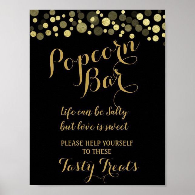 Gold & black Popcorn Bar wedding sign (Front)