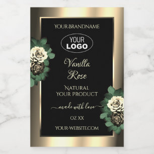 Gold Black Product Labels Floral Cream Roses Logo