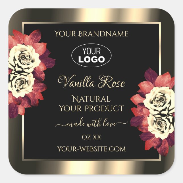 Gold Black Product Labels Red Cream Roses Add Logo (Front)