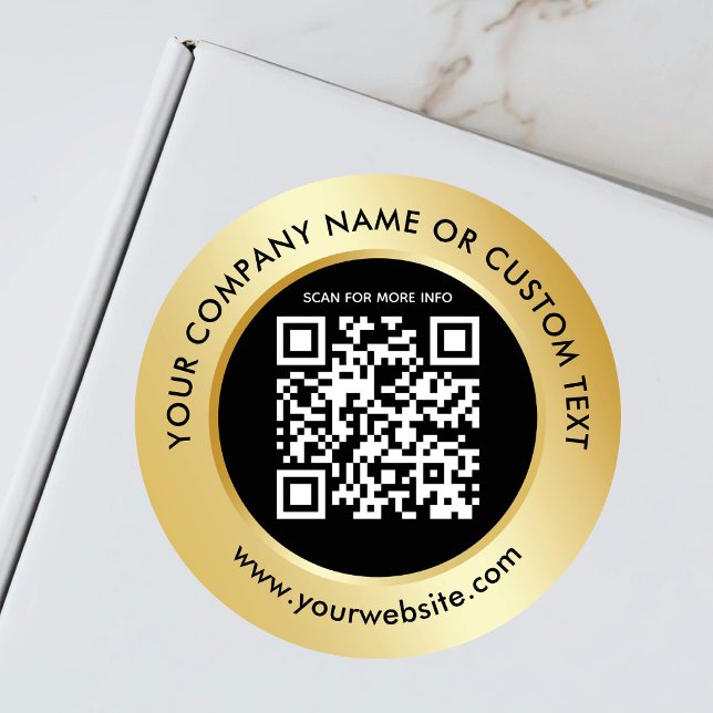 Gold Black QR Code Business Packaging Shipping  Classic Round Sticker (Creator Uploaded)