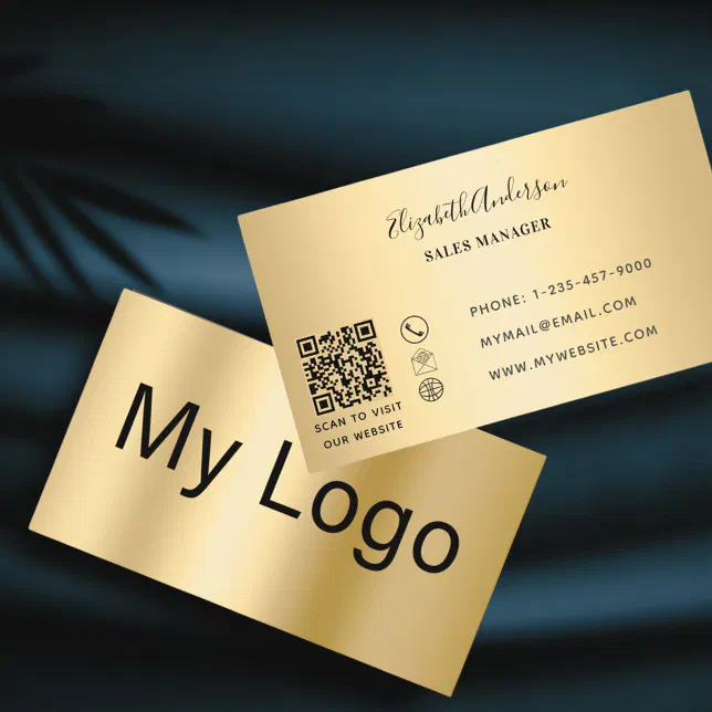 Gold black QR code rectangular logo Business Card | Zazzle