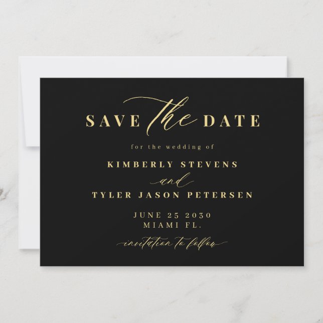 Gold black QR code simple elegant wedding  Save The Date (Front)