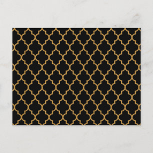 Gold Black Quatrefoil Pattern Postcard
