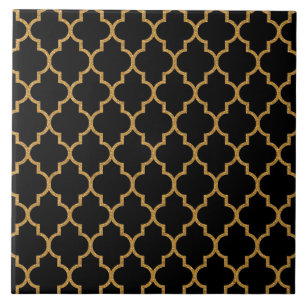 Gold Black Quatrefoil Pattern Tile