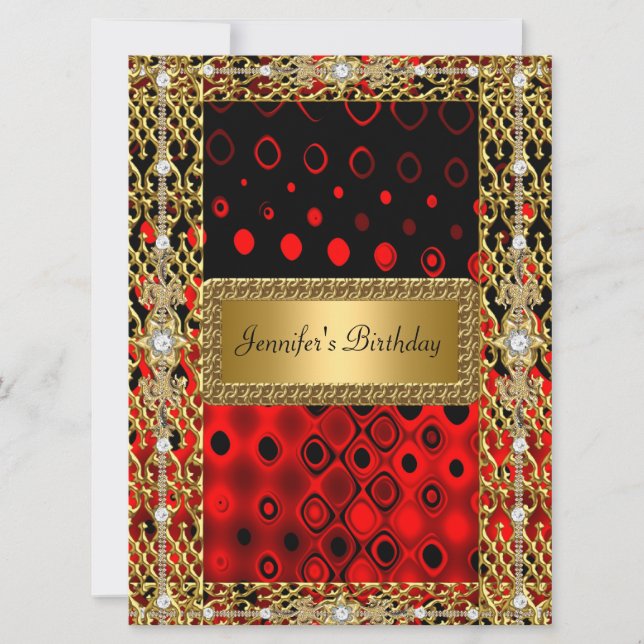 Gold Black Red Birthday Party Invitation (Front)