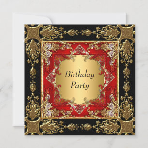 Gold Black Red Birthday Party red black gold Invitation