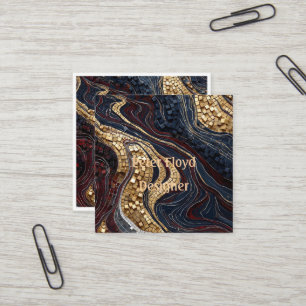 Gold Black Red Geode Luxury Agate Square Business Card