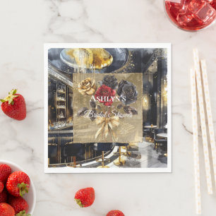 Gold Black Red Night Club Floral Bridal Shower  Napkin