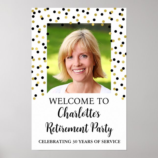 Gold Black Retirement Party Custom 12x18 Photo Poster (Front)
