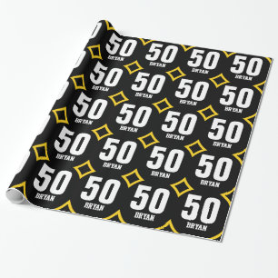 GOLD BLACK Retro 50th Birthday Custom Name D05 Wrapping Paper
