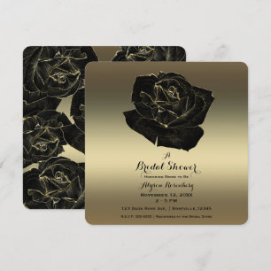 Gold & Black Rose Elegant Bridal Shower Invitation