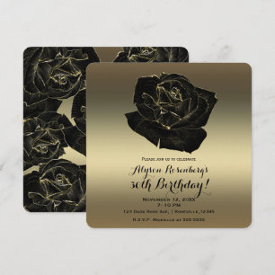 Gold & Black Rose Elegant Classy Birthday Party Invitation