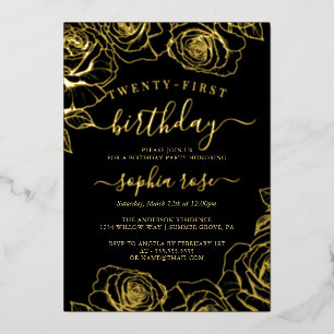 Gold Black Rose Foil 21st Birthday