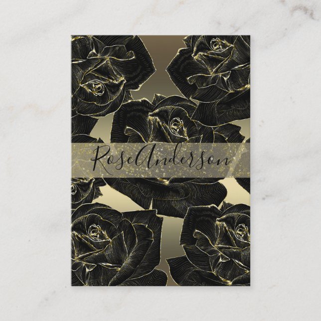 Gold & Black Rose Glam Elegant Classy Chic Business Card (Front)