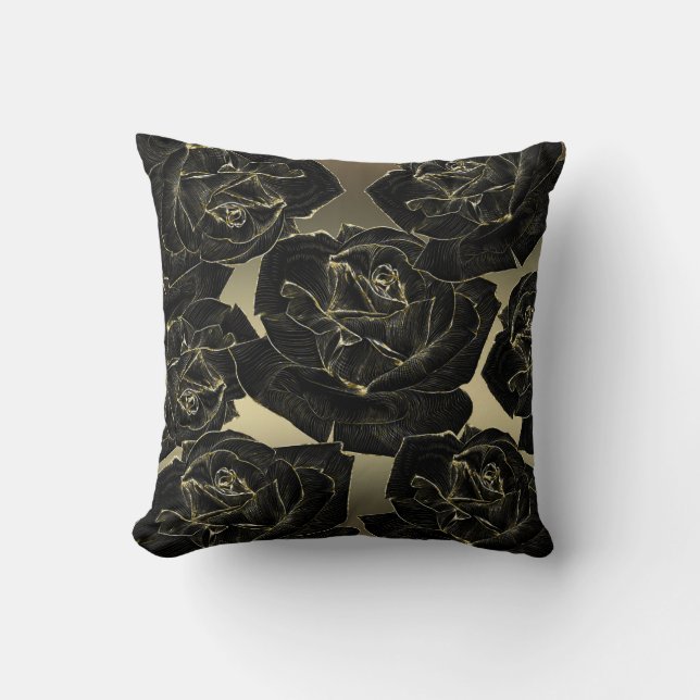 Gold & Black Rose Glam Elegant Classy Chic Cushion (Front)