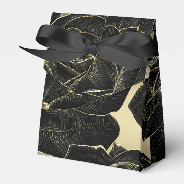 Gold & Black Rose Glam Elegant Classy Chic Party Favour Box (Front Side)