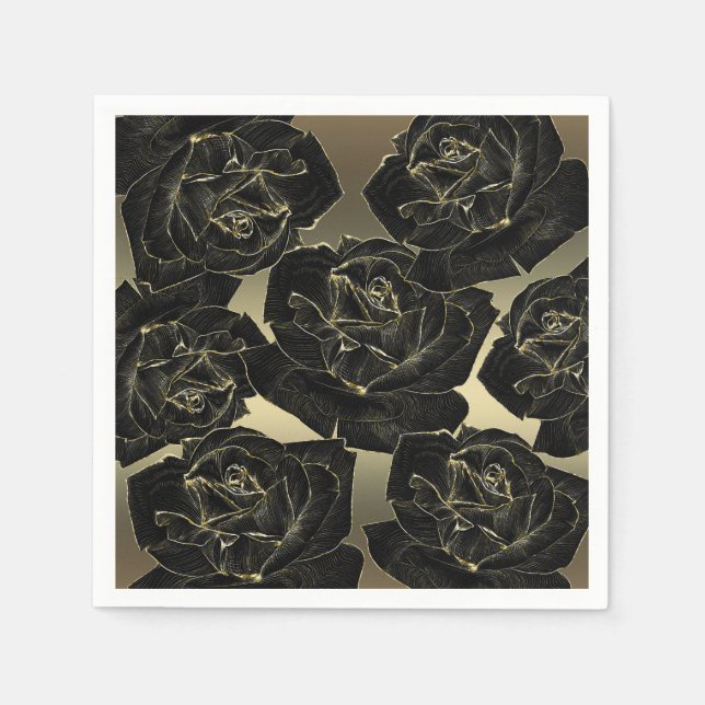 Gold & Black Rose Glam Elegant Classy Chic Party Napkin (Front)