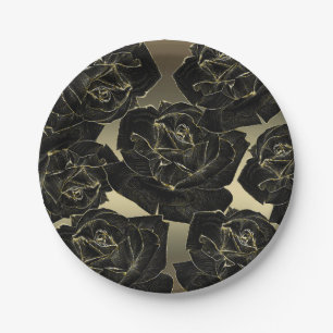 Gold & Black Rose Glam Elegant Classy Chic Party Paper Plate