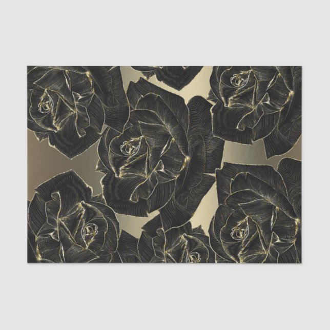 Gold & Black Rose Glam Elegant Classy Chic Party Tissue Paper (Front)