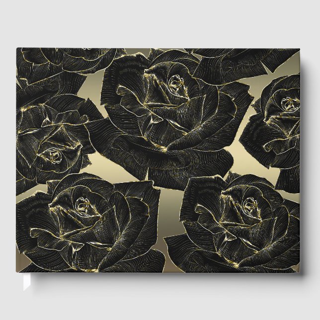 Gold & Black Rose Glam Elegant Classy Chic Wedding Guest Book (Front)