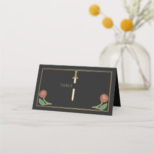 Gold Black Royal Mediaeval Floral Sword Wedding Place Card
