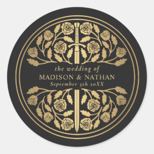 Gold Black Royal Mediaeval Sword Wedding Classic Round Sticker