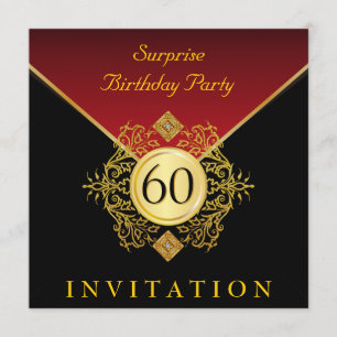 Gold Black Royal Red 60th Birthday Surprise Party Invitation
