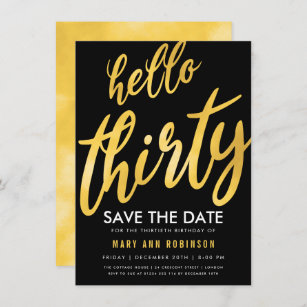 Gold Black Save Date Thirty Birthday Party Invitation