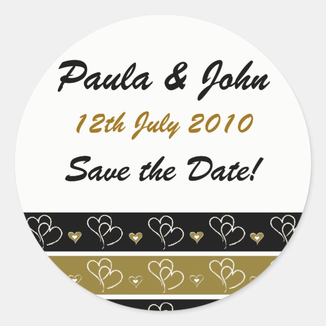 Gold & Black Save the Date Wedding Stickers (Front)