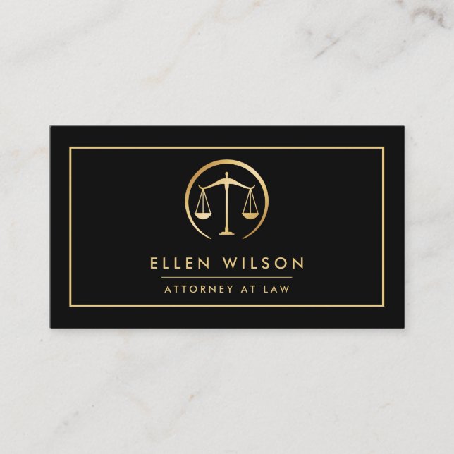 Gold & Black Scale Of Justice Attorney At Law Business Card (Front)