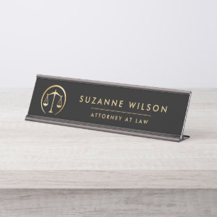 Gold & Black Scale Of Justice Attorney At Law Desk Name Plate