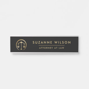 Gold & Black Scale Of Justice Attorney At Law Door Sign