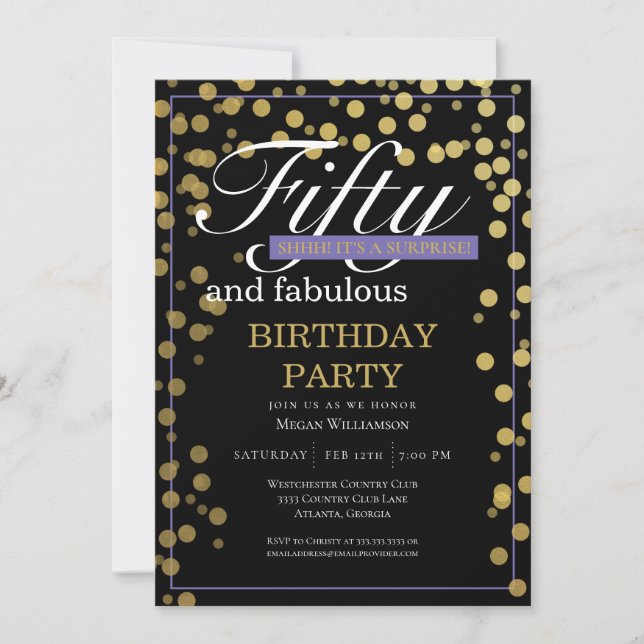 Gold Black Script Fifty and Fabulous Birthday Invitation (Front)