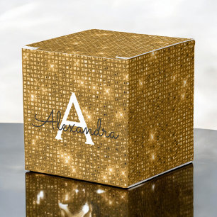 Gold & Black Shimmer Monogram - Add Your Name Favour Box