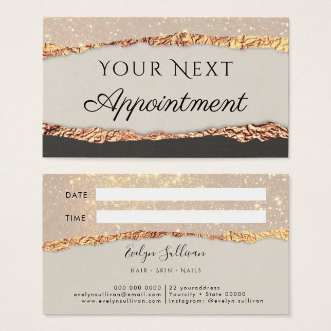 Gold black shimmer paper appointment card (Front & Back)
