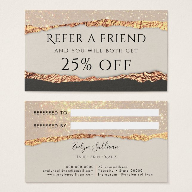 Gold black shimmer paper referral card (Front & Back)