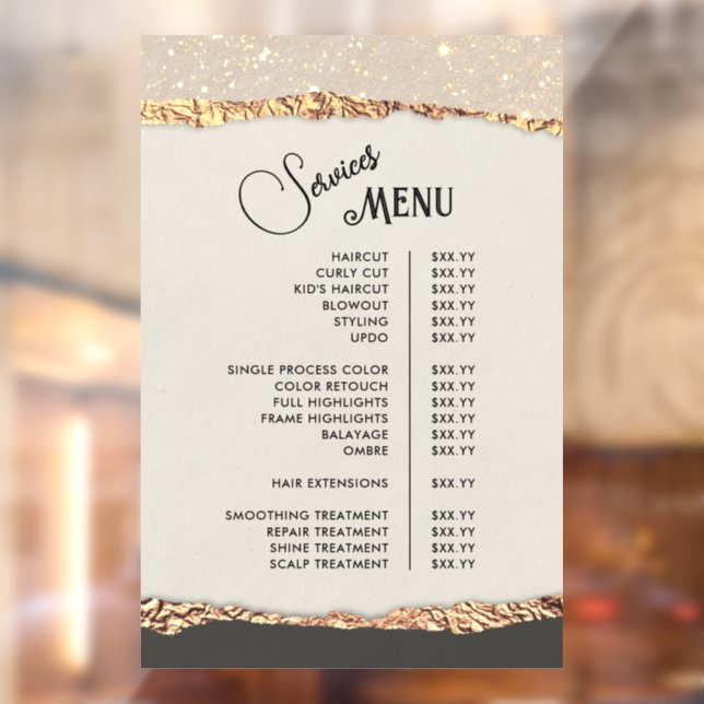 Gold Black Shimmer Paper Services Menu Window Cling (Sheet 2)