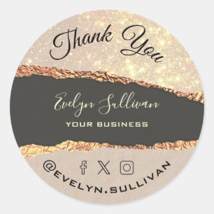 Gold Black Shimmer Paper Thank you Classic Round Sticker