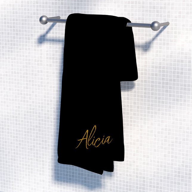 Gold black signature script name personalised bath towel set (Creator Uploaded)