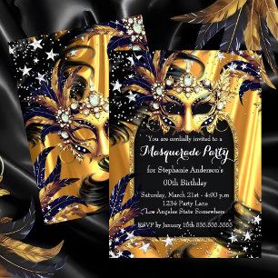 Gold Black Silver Magical Night Masquerade Party Invitation