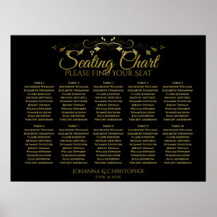 Gold & Black Simple 10 Table Wedding Seating Chart