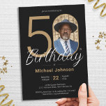 Gold Black Simple Chic Custom Photo 50th Birthday Invitation<br><div class="desc">Gold Black Simple Chic Custom Photo 50th Birthday Invitation. Celebrate your milestone birthday in sleek, modern style with our "Minimalist Chic" theme design, where the simplicity of Minimalist elegance meets the allure of Custom Photo personalisation. This simple and chic design allows your custom photo to take centre stage, making your...</div>