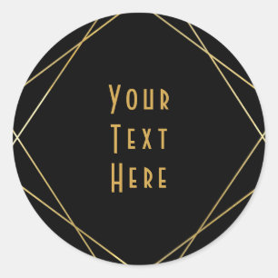 Gold & Black Simple Elegant Modern Glam Deco Party Classic Round Sticker