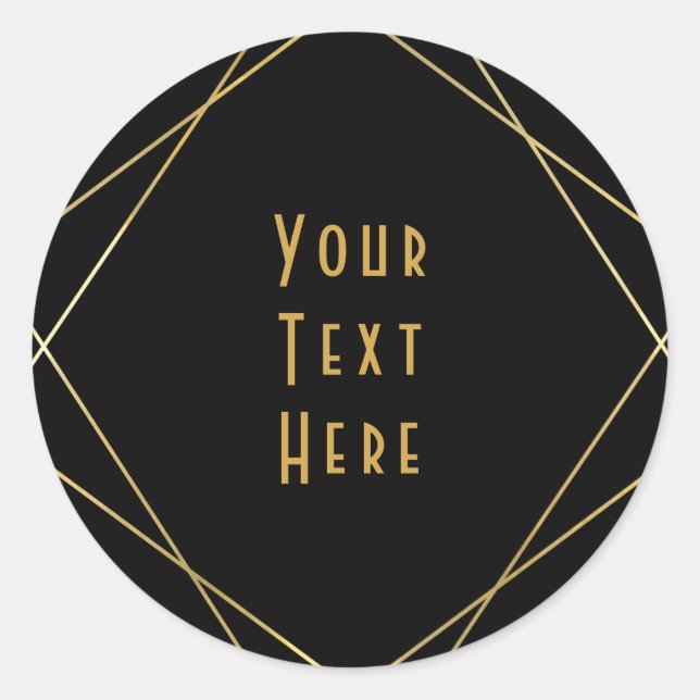 Gold & Black Simple Elegant Modern Glam Deco Party Classic Round Sticker (Front)