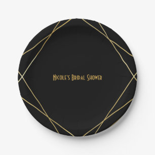 Gold & Black Simple Elegant Modern Glam Deco Party Paper Plate