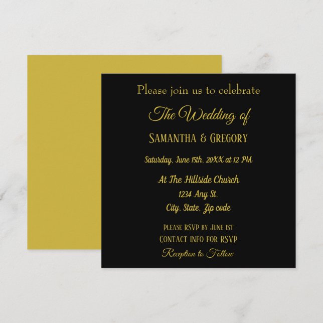 Gold & Black Simple Elegant Wedding Invitation (Front/Back)