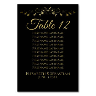 Gold & Black Simple Elgant Wedding Seating Chart Table Number