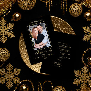 Gold Black Simple Modern Christmas Photo Family