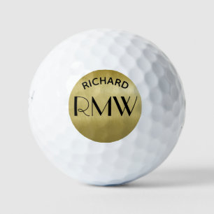 Gold Black Simple Sophisticated Monogram Golf Ball