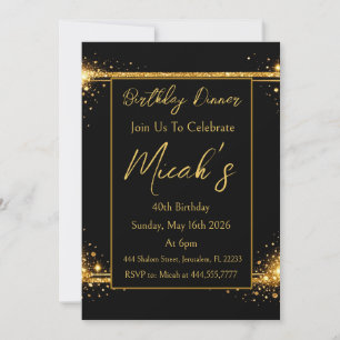 Gold Black Simple Sparkles Glitter Shiny Luxury Invitation